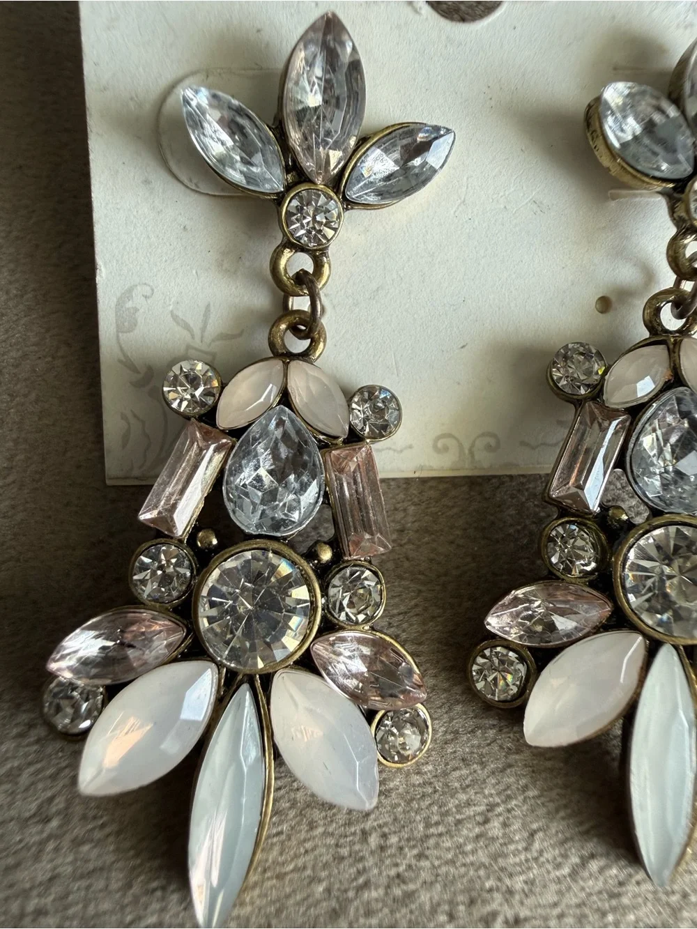 dressbarn Gold-Tone Earrings with Clear and Opal White Stones
